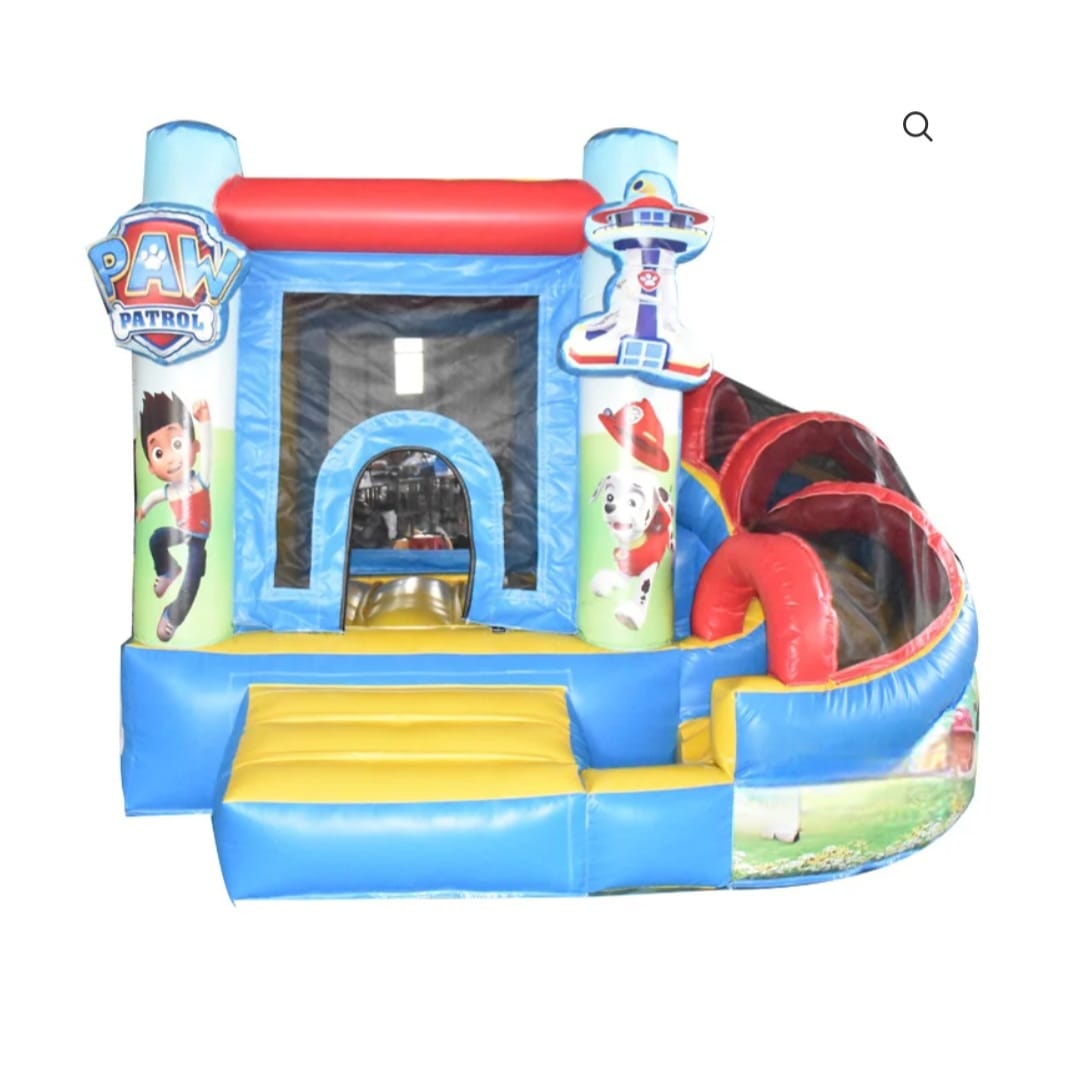 Paw Patrol bouncy castle with covered inflatable slide for kids’ birthday parties and events