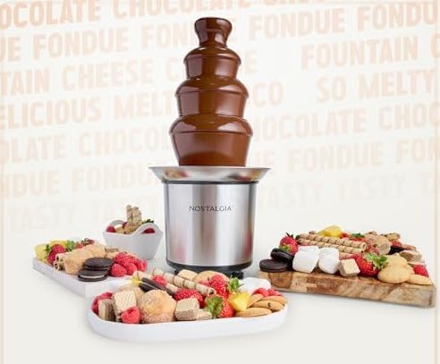 Chocolate fountain with flowing chocolate for dessert tables at events and parties