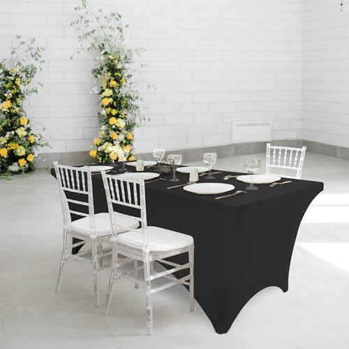 Spandex table cloth for rectangular tables in assorted colors at an event
