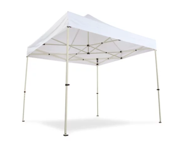 10x10 event tent canopy with white top and collapsible frame for outdoor setups