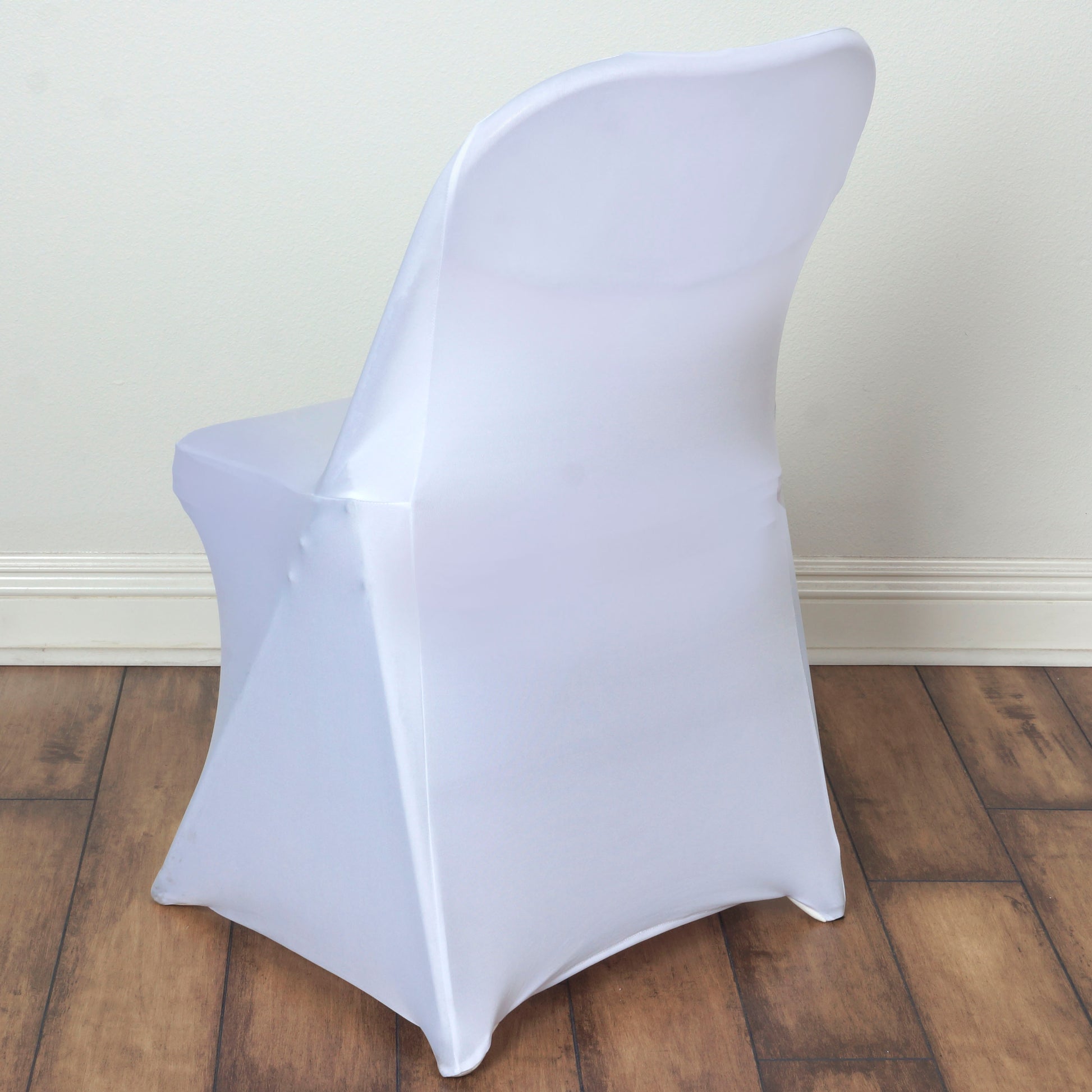 Stretch chair cover for event seating in white, black, and assorted colors