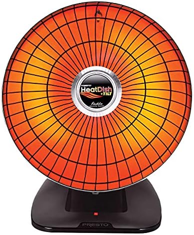 Electric circular heater warming up an outdoor patio gathering during a chilly evening