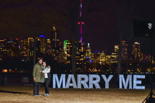 4-foot light-up letters spelling LOVE at an outdoor wedding event