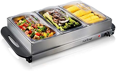 Electric buffet warmer with 3 food compartments for event service