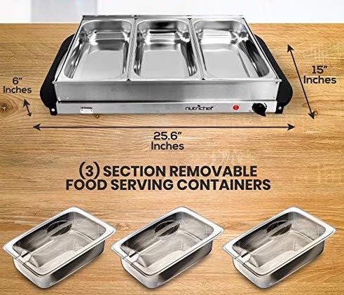 Electric buffet warmer with 3 food compartments for event service