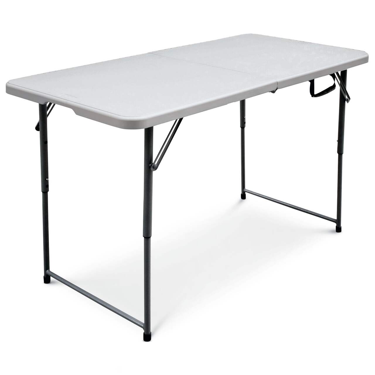 small folding 4 ft table for events white plastic with black frame