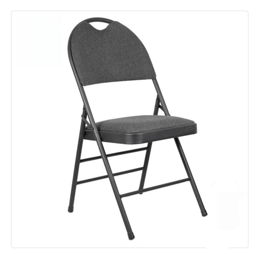 Folding black event chair with plastic seat and strong metal frame for indoor and outdoor use