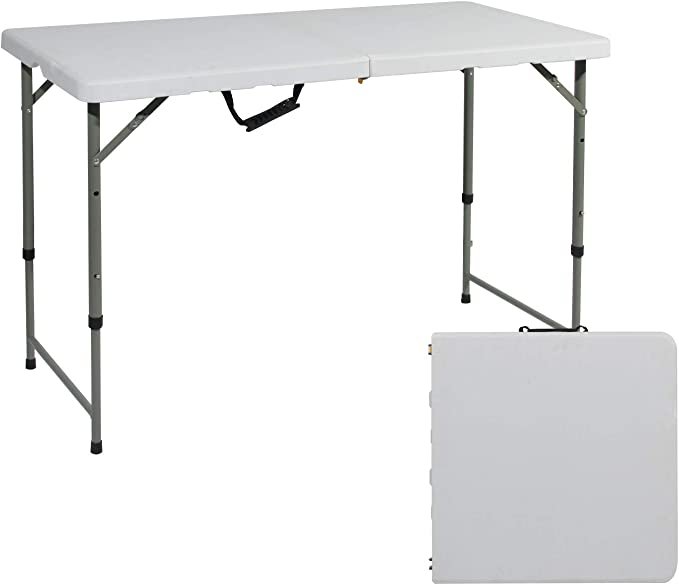 Small Folding 4 ft Table - White Plastic Table with Black Frame - Image 2